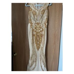 Elegant Gold and Cream Embellished Dress